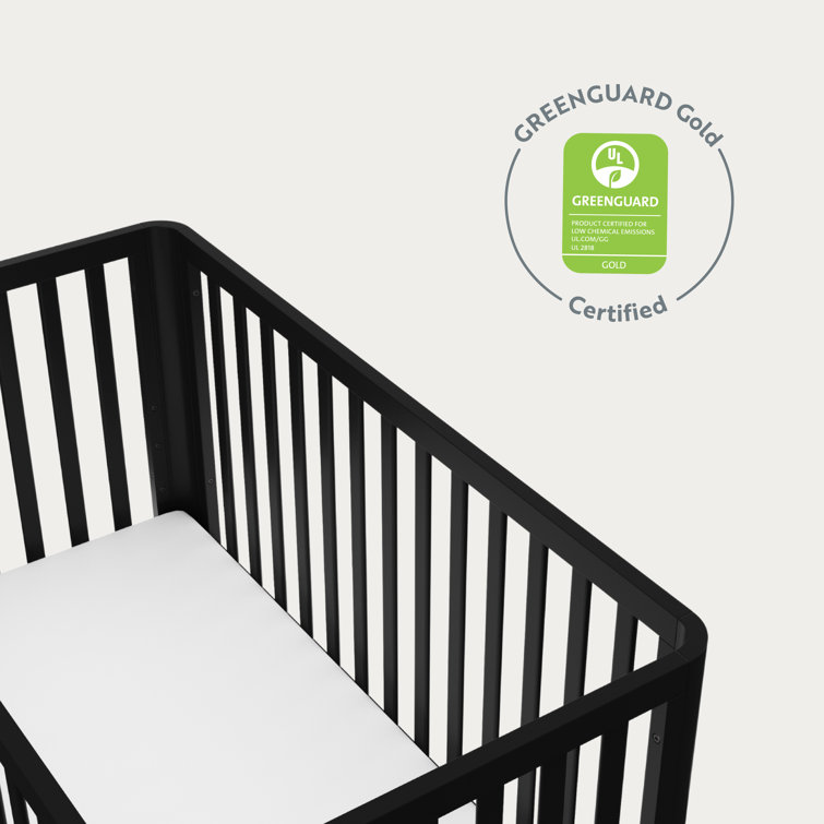 Black and Natural 3-in-1 Convertible Baby Crib with Rounded Posts