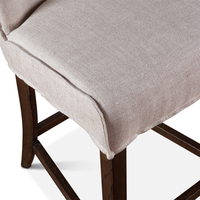 Beige Linen Upholstered Side Chair with Dark Wood Legs