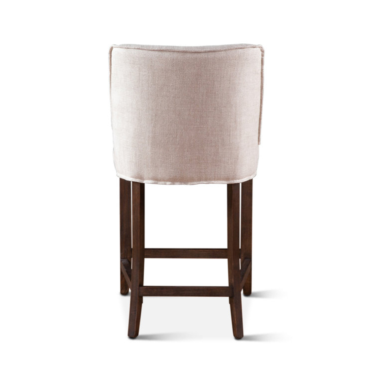 Beige Linen Upholstered Side Chair with Dark Wood Legs
