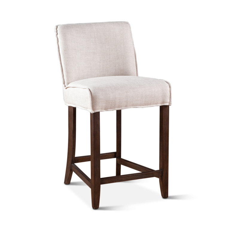 Beige Linen Upholstered Side Chair with Dark Wood Legs