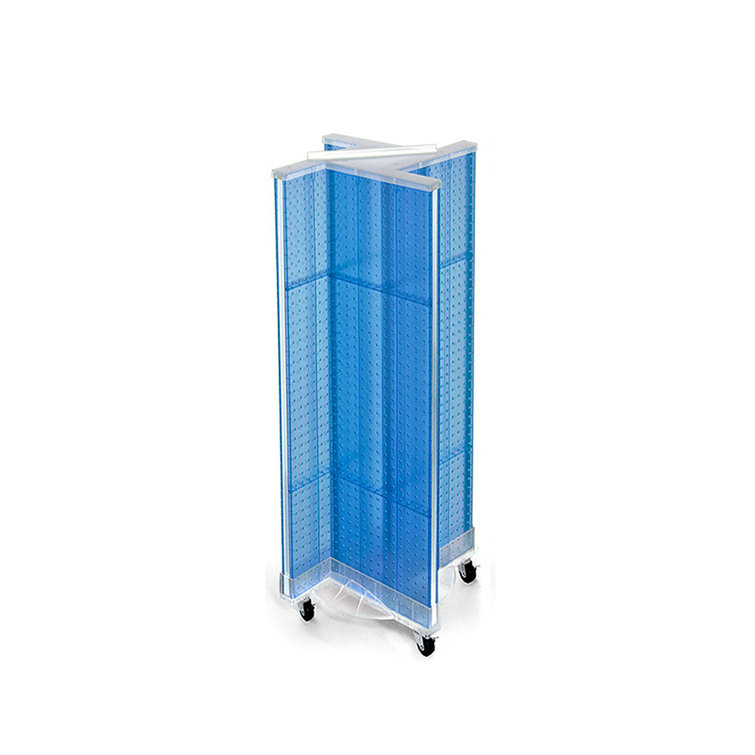 Blue Revolving Pegboard Floor Display with Clear Base