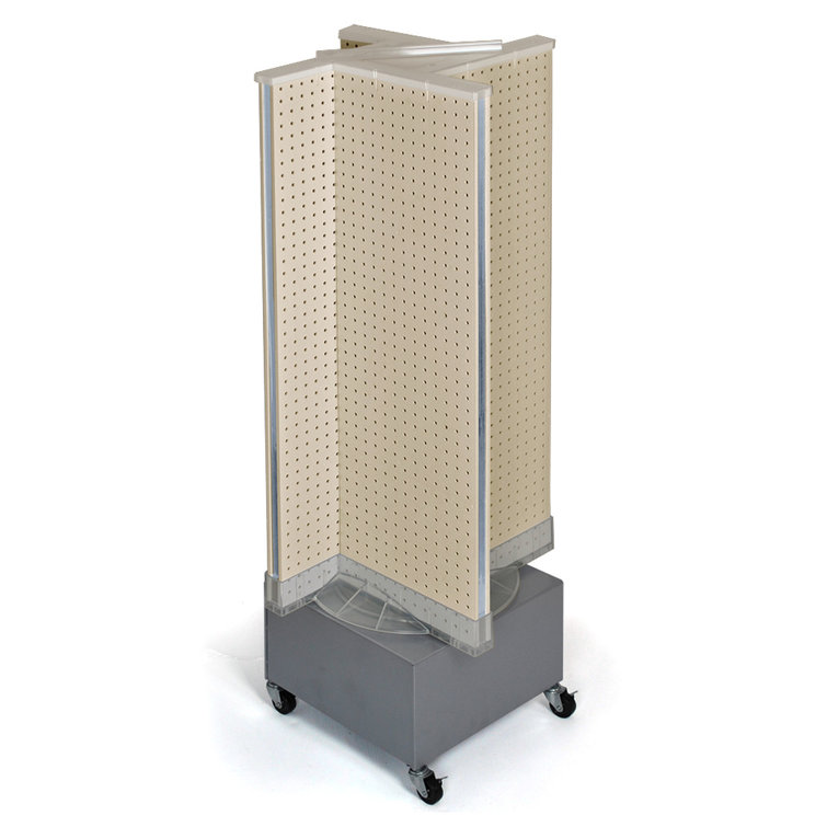 Almond Pinwheel Pegboard Floor Display with Revolving Wheeled Base