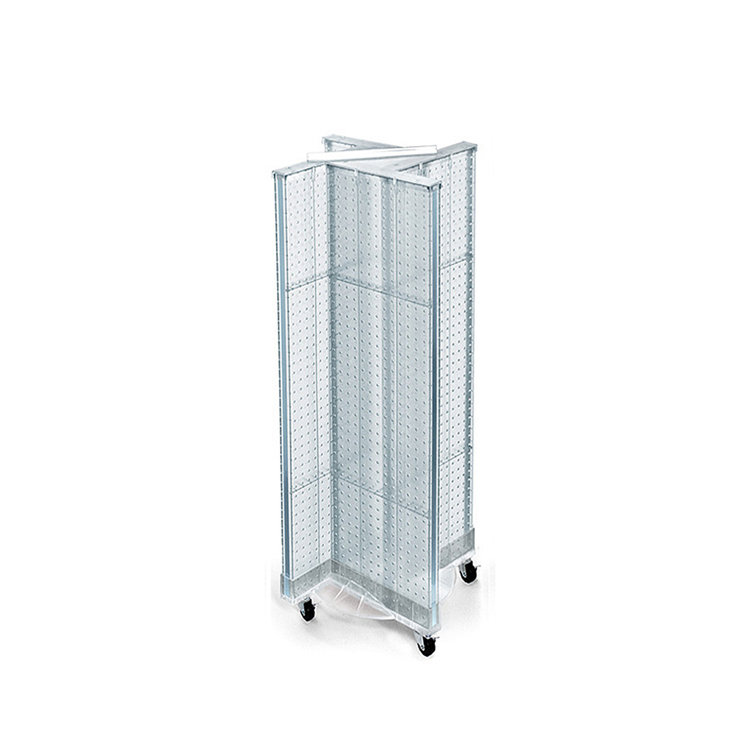 Clear Acrylic Pinwheel Pegboard Floor Display with Wheeled Base