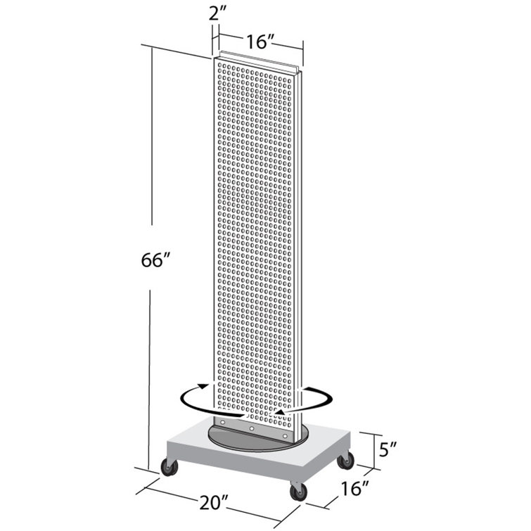 Black Two-Sided Pegboard Floor Display with Revolving Wheeled Base