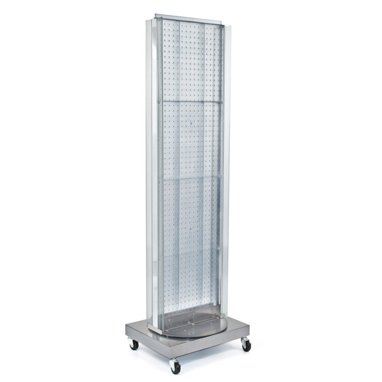 Clear Acrylic Two-Sided Pegboard Floor Display with Wheeled Base