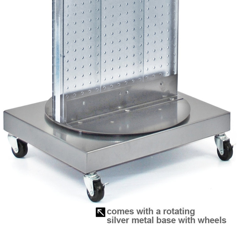 Black Two-Sided Pegboard Floor Display with Revolving Wheeled Base