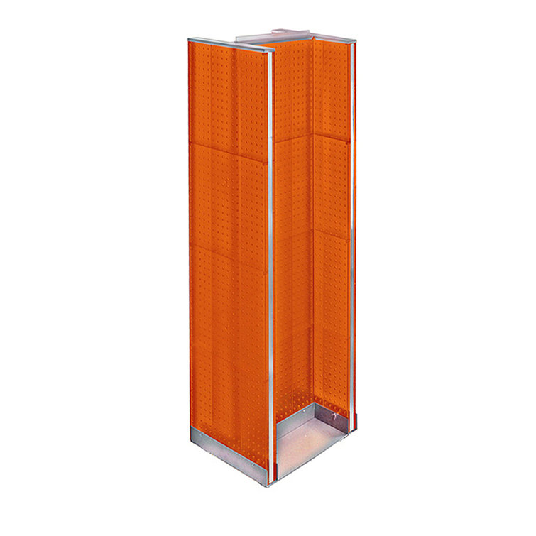 Orange Plastic H-Shaped Pegboard Floor Display with Metal Base