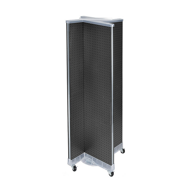 Black Pegboard Floor Display with Clear Wheeled Base, 16" x 64"