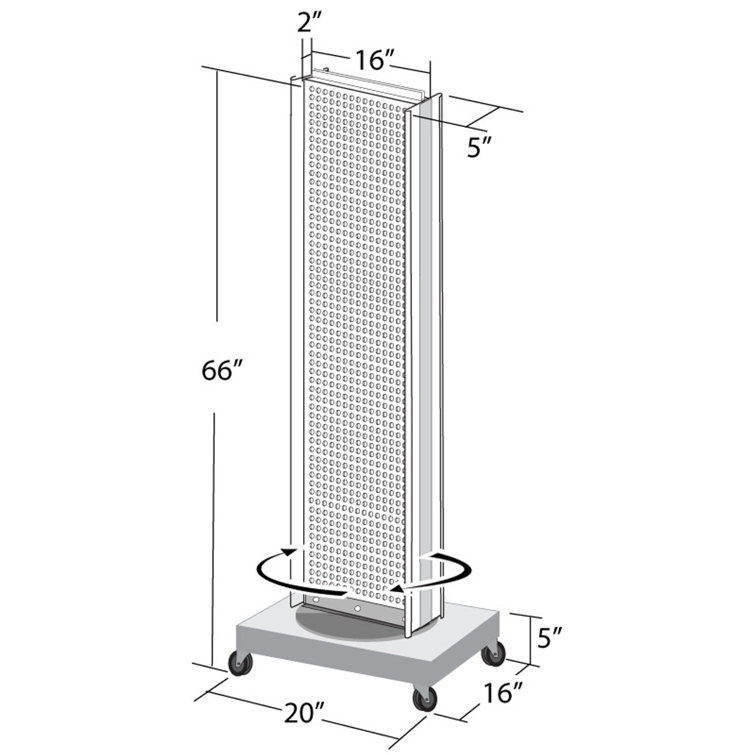 Clear Acrylic Two-Sided Pegboard Floor Display with Wheeled Base