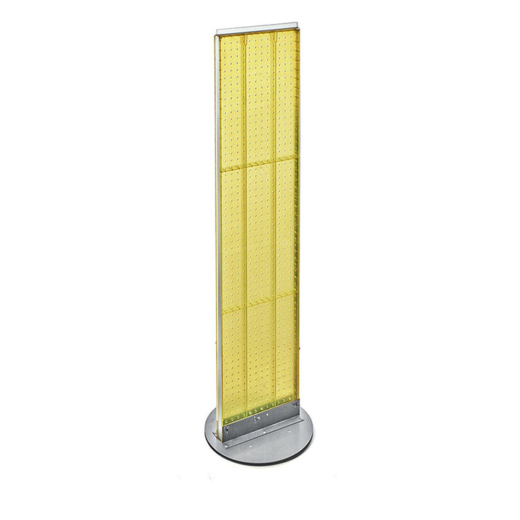 Yellow Styrene Pegboard Floor Display with Revolving Metal Base
