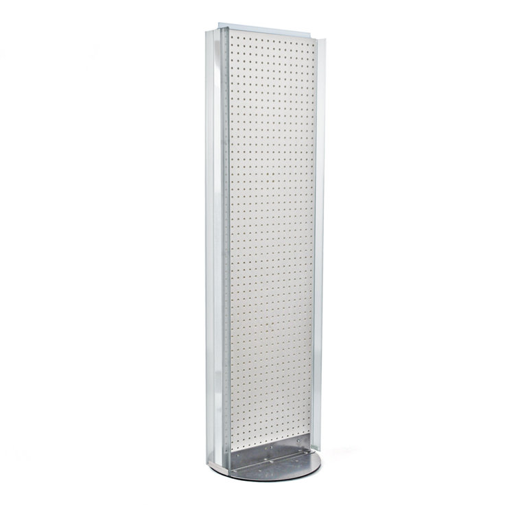 White Two-Sided Pegboard Floor Display with Revolving Base