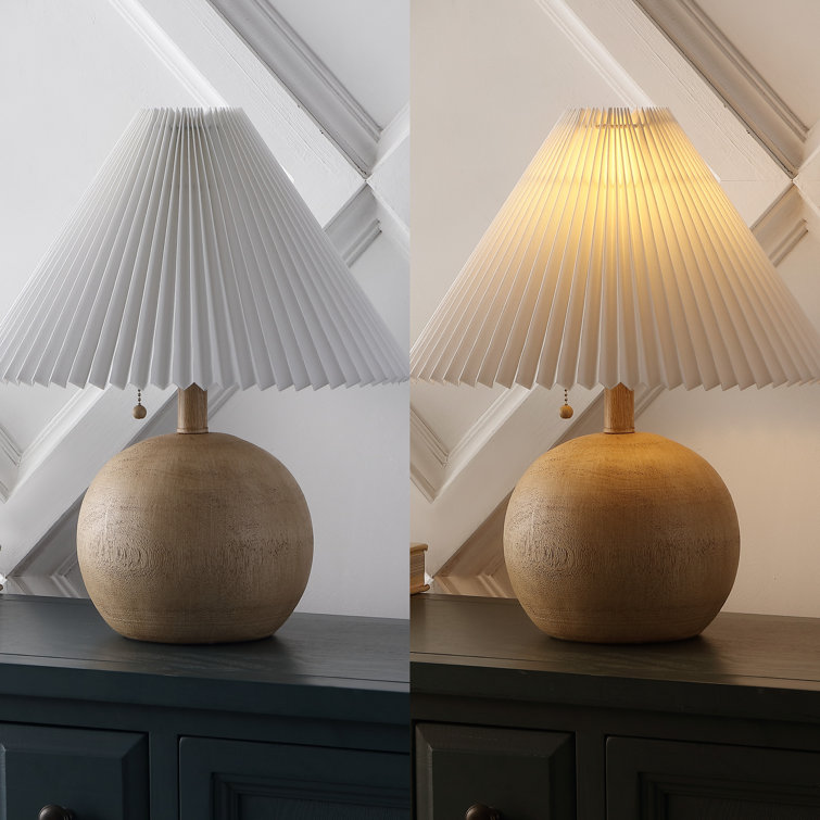 Natural Resin Table Lamp with White Linen Shade