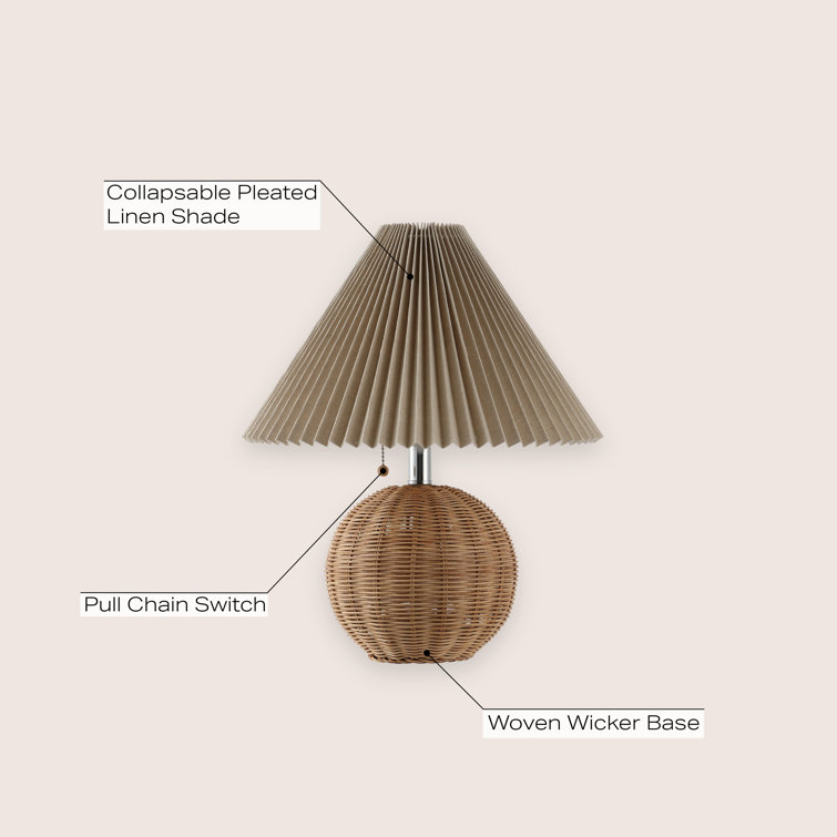 Natural Rattan Table Lamp with Dark Beige Linen Shade