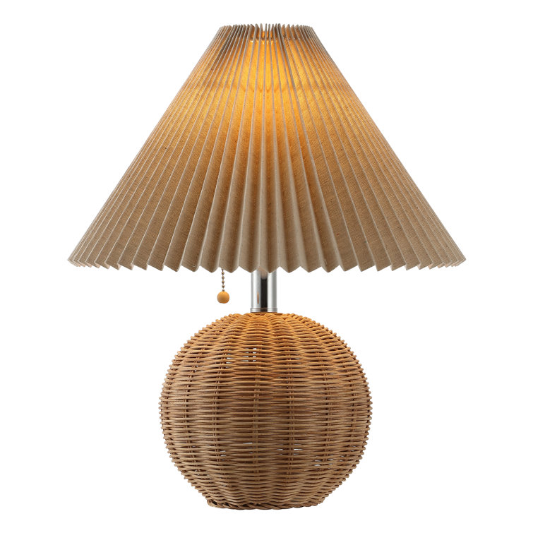 Natural Rattan Table Lamp with Dark Beige Linen Shade
