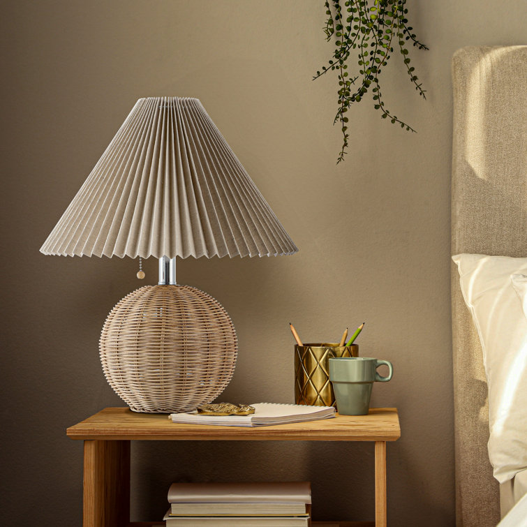 Natural Rattan Table Lamp with Dark Beige Linen Shade