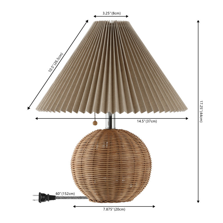 Natural Rattan Table Lamp with Dark Beige Linen Shade