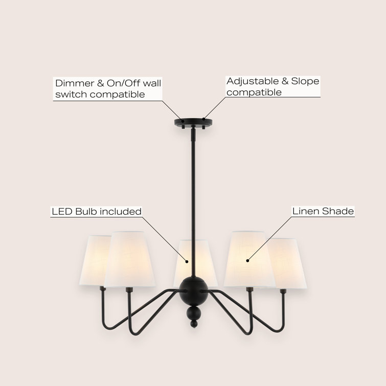 Skylar 32" Black Iron 5-Light Classic Minimalist Chandelier