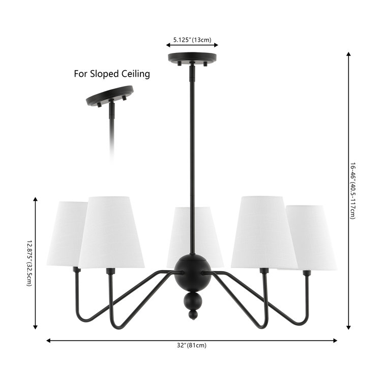 Skylar 32" Black Iron 5-Light Classic Minimalist Chandelier