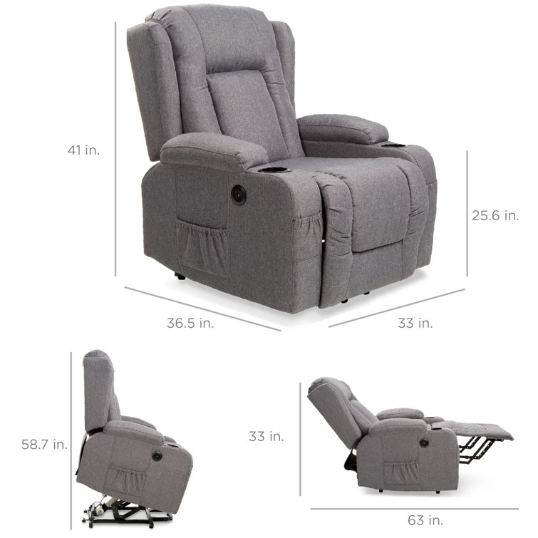 Gray Linen Electric Power Lift Recliner with Massage and Heat