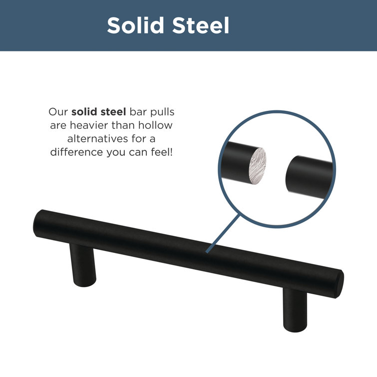 Matte Black 3-Inch Solid Steel Bar Drawer Pulls (10-Pack)