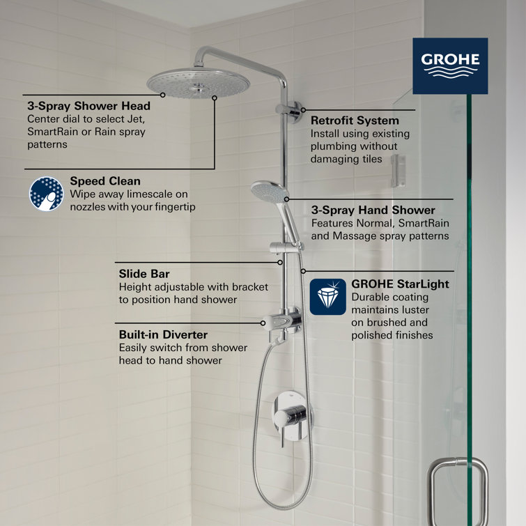 Chrome Dual-Head Adjustable Height Shower System