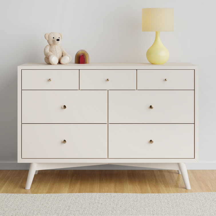 Palma Mid-Century Modern 7-Drawer Dresser with Brushed Metal Hardware