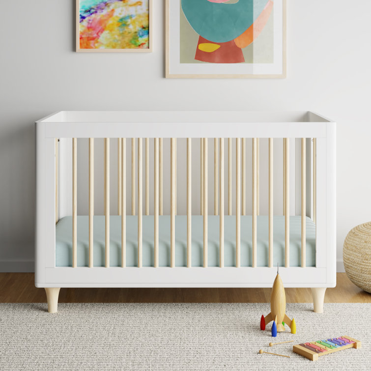 White and Natural Pine Wood 3-in-1 Convertible Crib