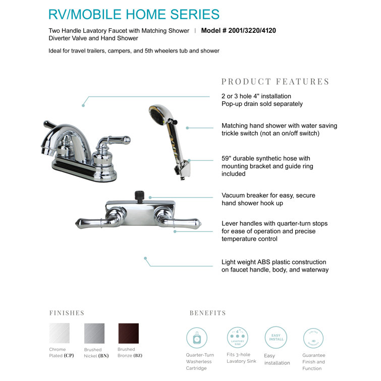 Brushed Nickel RV Bathroom Faucet with Hand Shower Combo
