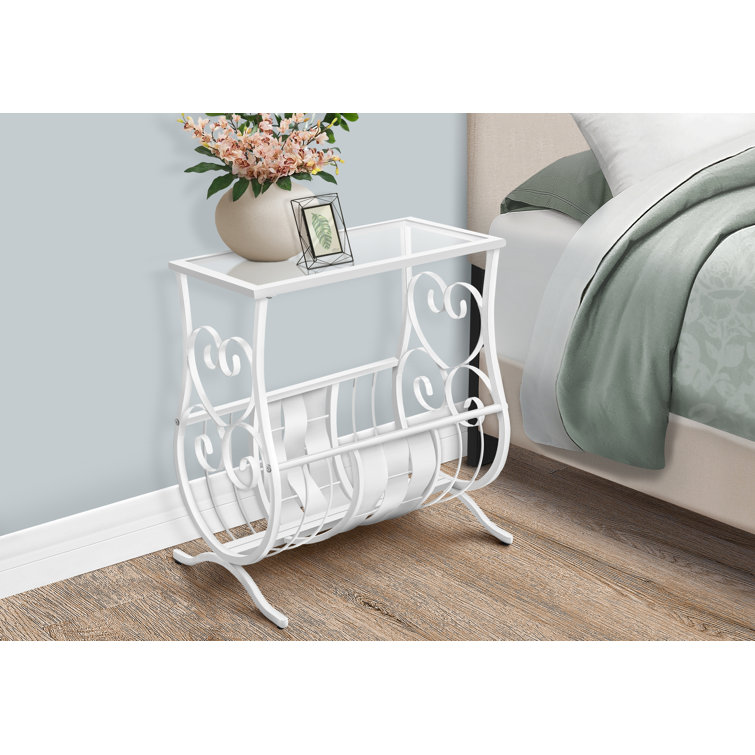 Elegant Antique White Metal and Glass Magazine Side Table