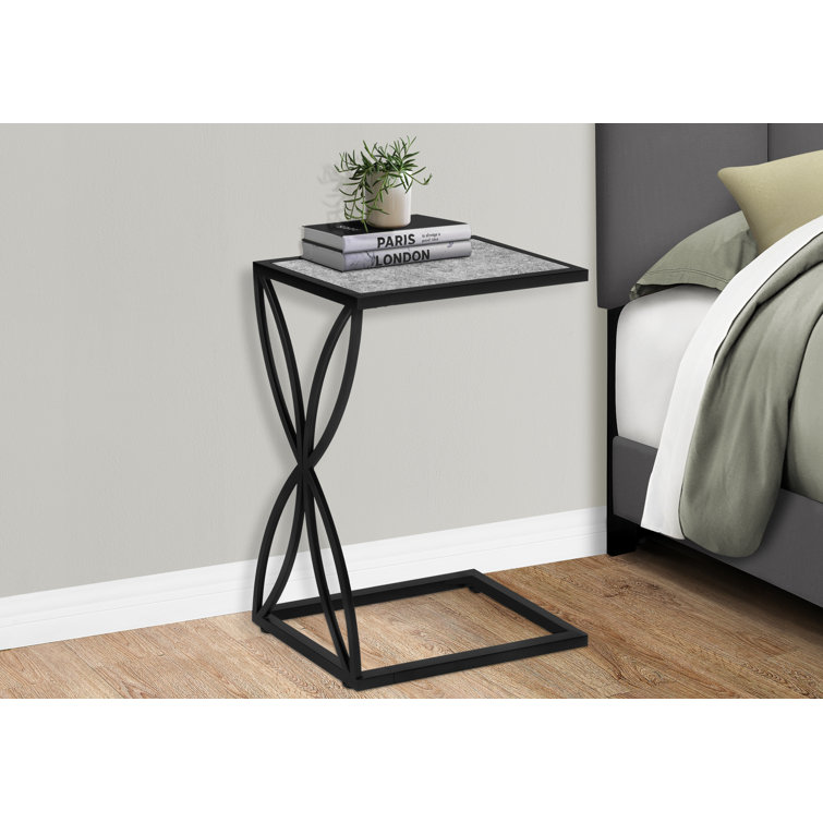 Gray Stone-Look Rectangular C-Shaped Metal Accent Table