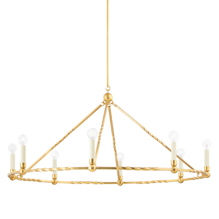 Vintage Gold Leaf 8-Light Chandelier with Twisted Metal Frame