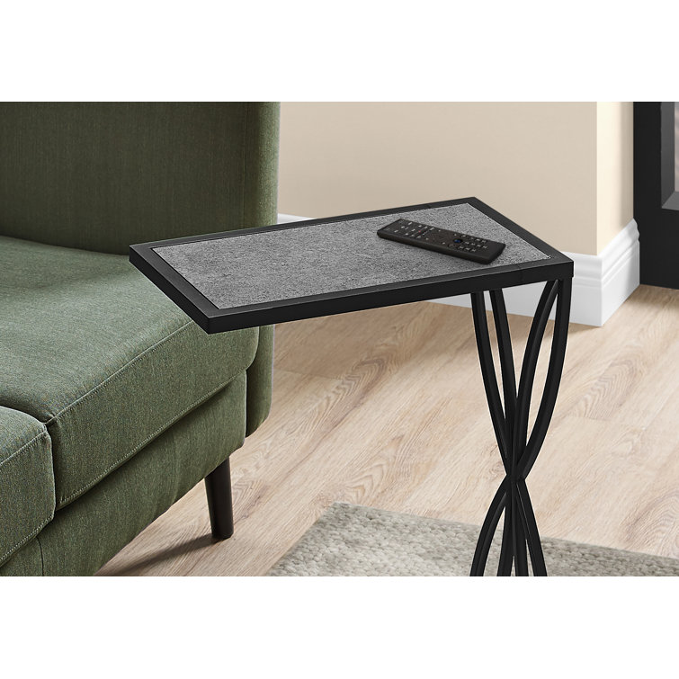Gray Stone-Look Rectangular C-Shaped Metal Accent Table
