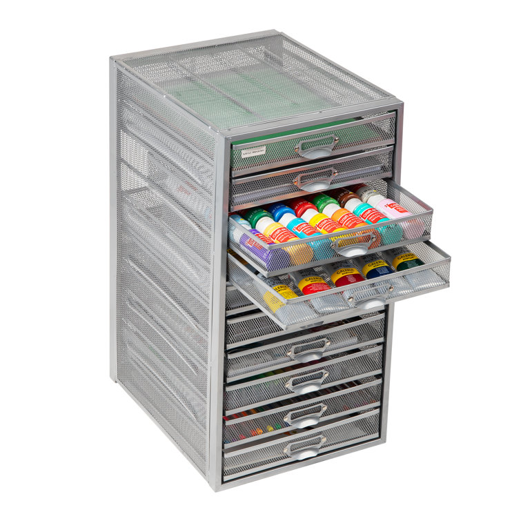 Sleek Silver Metal Mesh 10-Drawer Desktop Organizer Cabinet