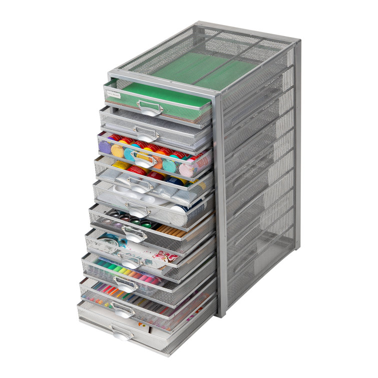 Sleek Silver Metal Mesh 10-Drawer Desktop Organizer Cabinet