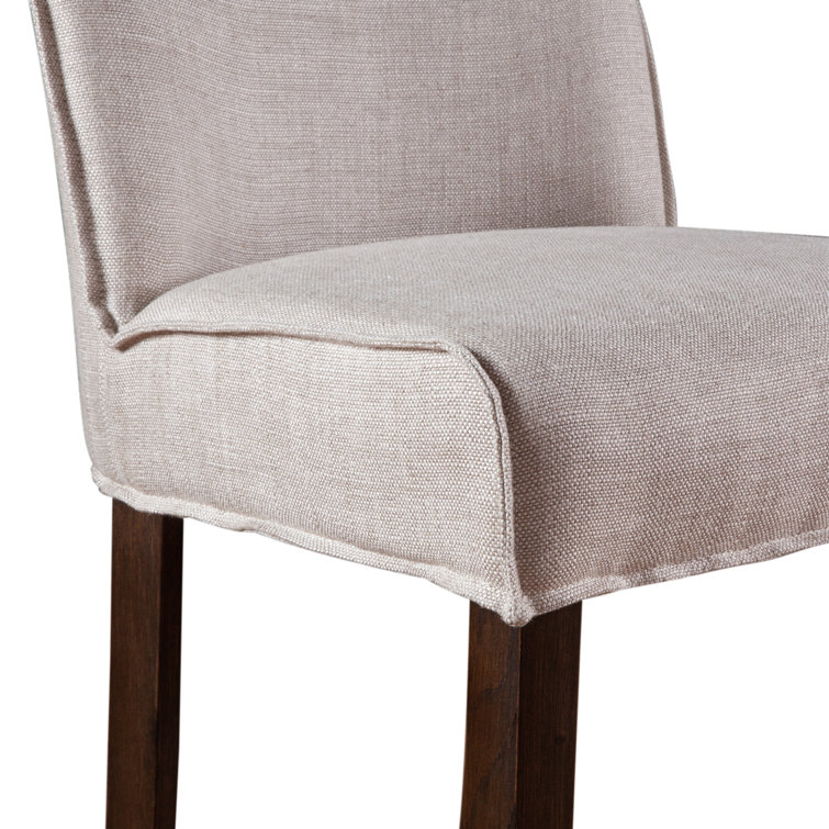 Beige Linen Upholstered Side Chair with Dark Wood Legs