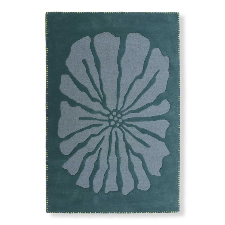Teal Floral Hand Tufted Wool Runner Rug