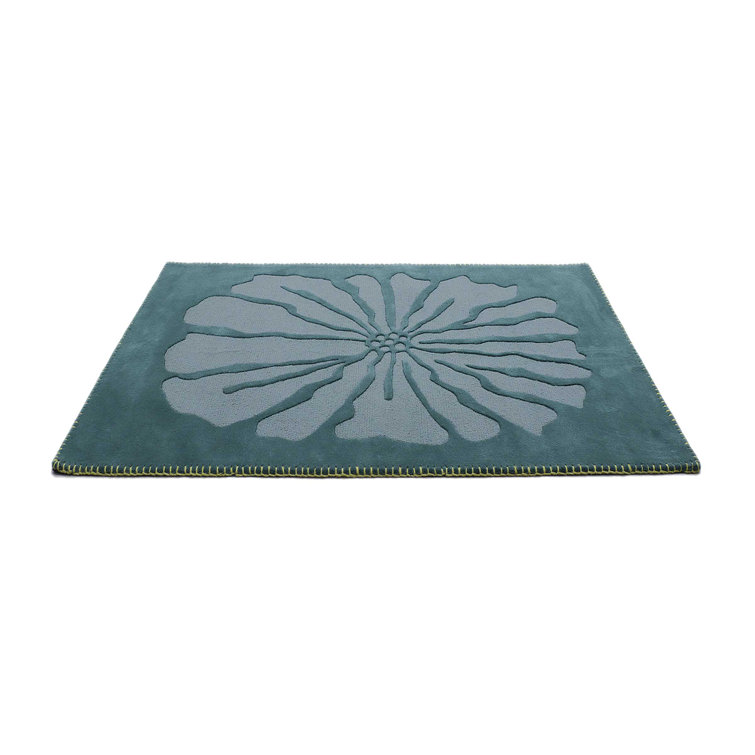 Teal Floral Hand Tufted Wool Runner Rug