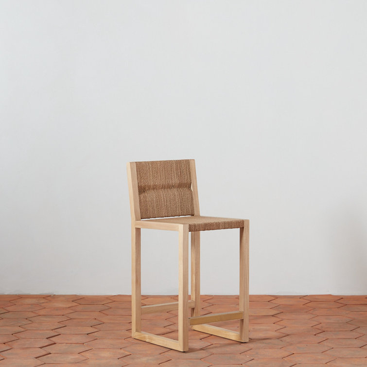 Natural Beech Wood and Woven Seagrass Counter Stool