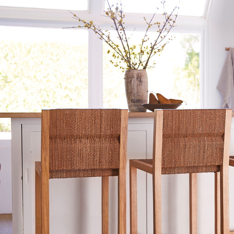 Natural Beech Wood and Woven Seagrass Counter Stool