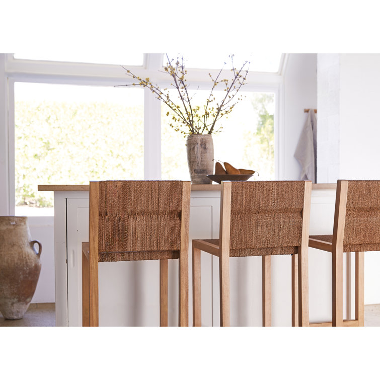 Natural Beech Wood and Woven Seagrass Counter Stool