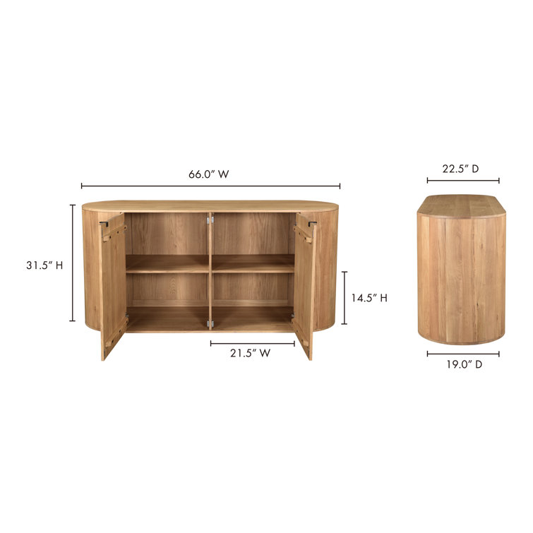Scandinavian 66'' Natural Brown Oak Wood Sideboard