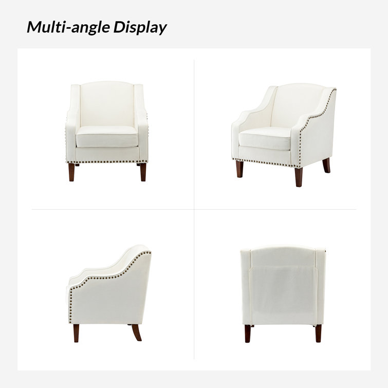 Ivory Polyester Nailhead Trim Armchair Set with Wood Legs