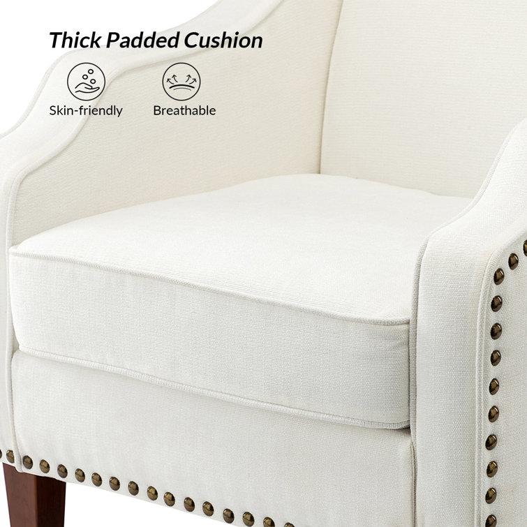 Ivory Polyester Nailhead Trim Armchair Set with Wood Legs