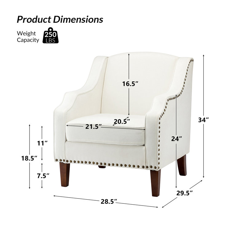Ivory Polyester Nailhead Trim Armchair Set with Wood Legs