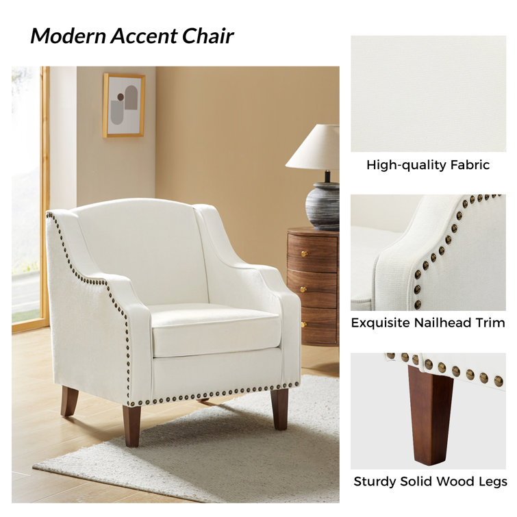 Ivory Polyester Nailhead Trim Armchair Set with Wood Legs