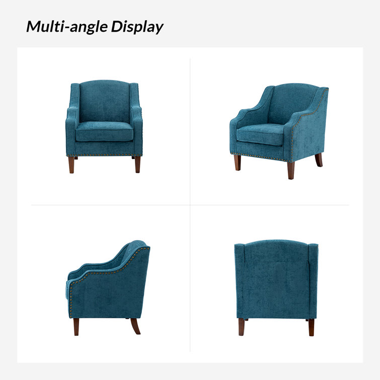 Blue Polyester Upholstered Armchairs with Nailhead Trim, Set of 2