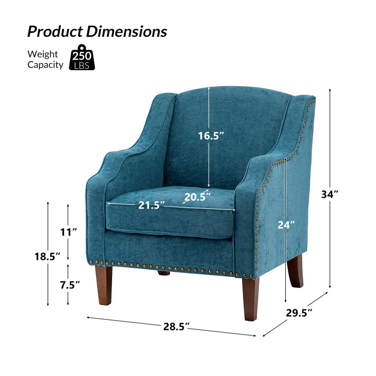 Blue Polyester Upholstered Armchairs with Nailhead Trim, Set of 2