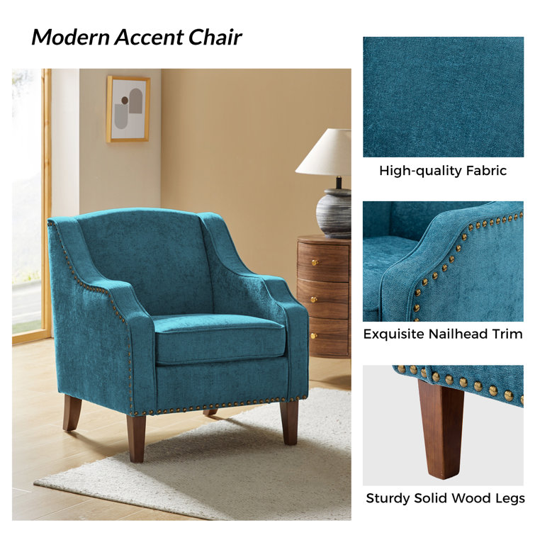 Blue Polyester Upholstered Armchairs with Nailhead Trim, Set of 2