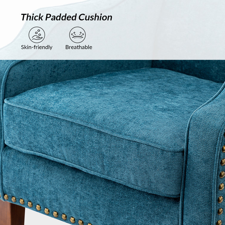 Blue Polyester Upholstered Armchairs with Nailhead Trim, Set of 2