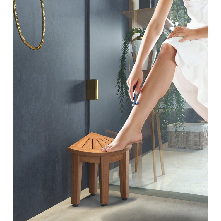 Teak Wood Angled Corner Shower Bench with Teak Oil Finish